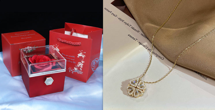 Retro Magnetic Folding Four-Leaf Clover & Heart Necklace
