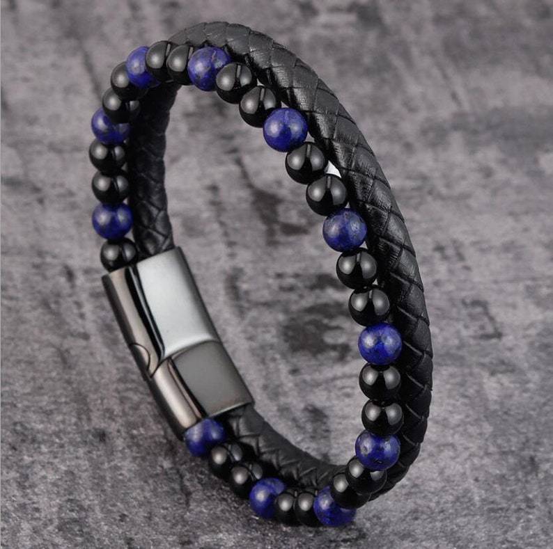 6mm Volcanic Natural Stone Tigereye Beaded Bracelet Men Cowhide String Bracelets