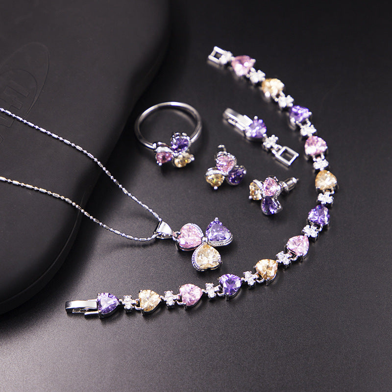 Dazzling Clover Zircon Diamond Jewelry Set for Women