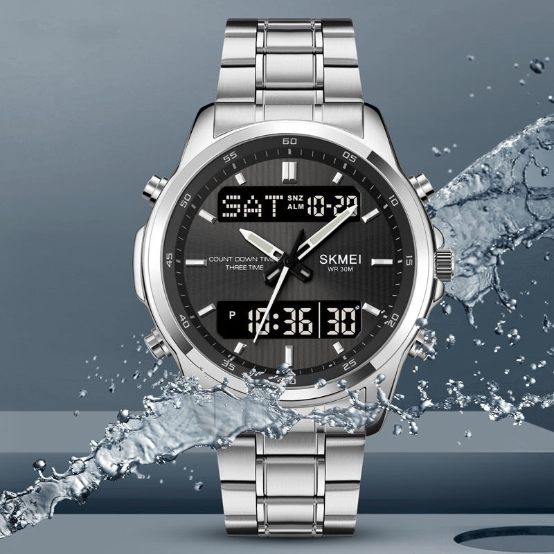 Multifunctional Men's Steel Strap Double Display Sports Watch