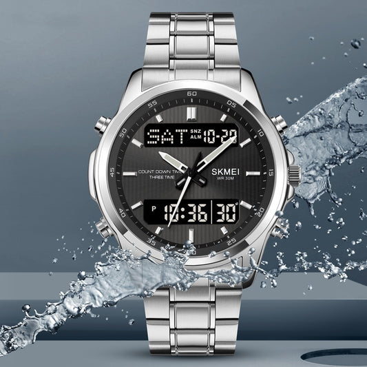 Multifunctional Men's Steel Strap Double Display Sports Watch