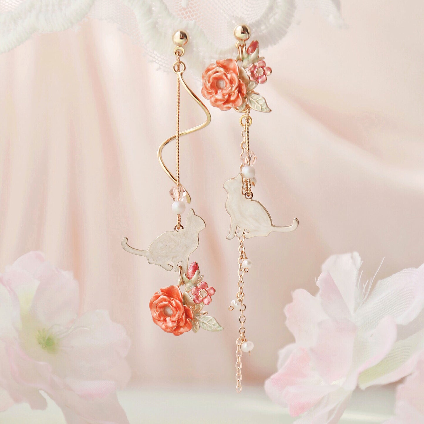 Girly Heart Ins Wind Sweet Cat  Japanese Style Earrings Super Fairy Slim