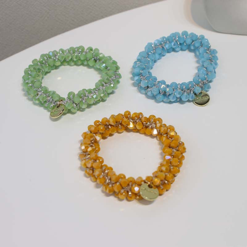 Bracelet Color Crystal Hair Ring Simple Pearl Rubber Band Cute Headwear Braided Head Rope