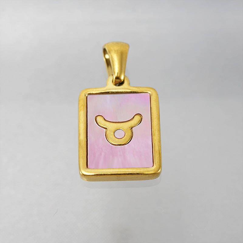 Stainless Steel Square Shell Zodiac Necklace