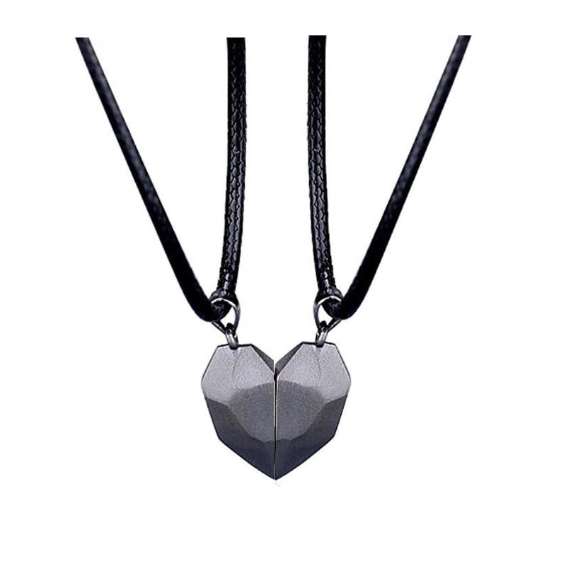 Minimalist Lovers Matching Friendship Heart Pendant Couple Magnetic Distance Faceted Heart Pendant Necklace Couple Jewelry