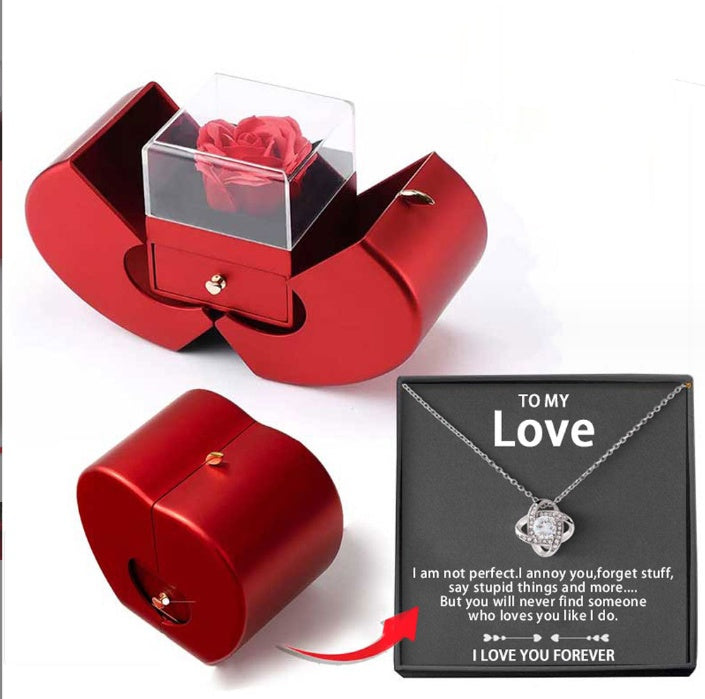 Red Apple Jewelry Box Set - Eternal Rose & Necklace Christmas Gift