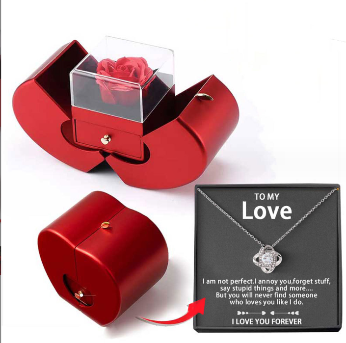 Eternal Rose Red Apple Fashion Jewelry Box Gift with Necklace