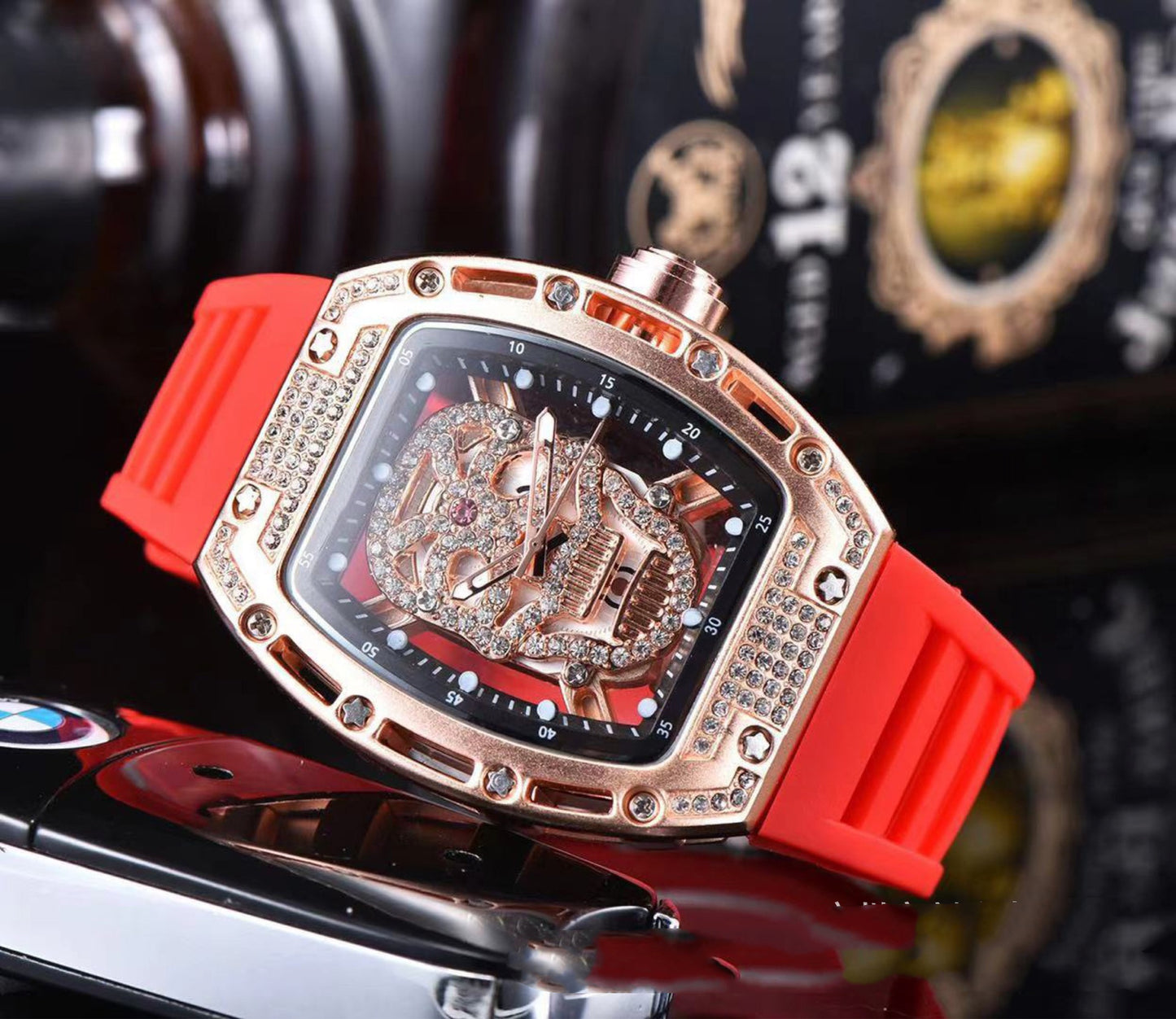 Fashion Tonneau-shaped Hollow Men's Silicone Quartz Watch