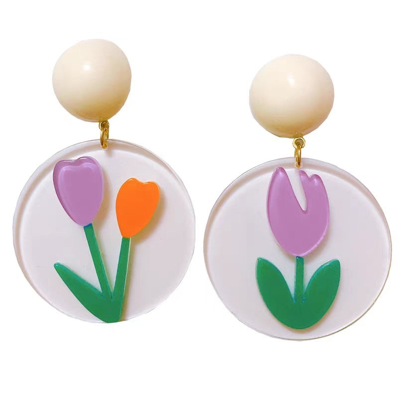 Sweet Tulip Girl Flower Acrylic Earrings Stud Earrings