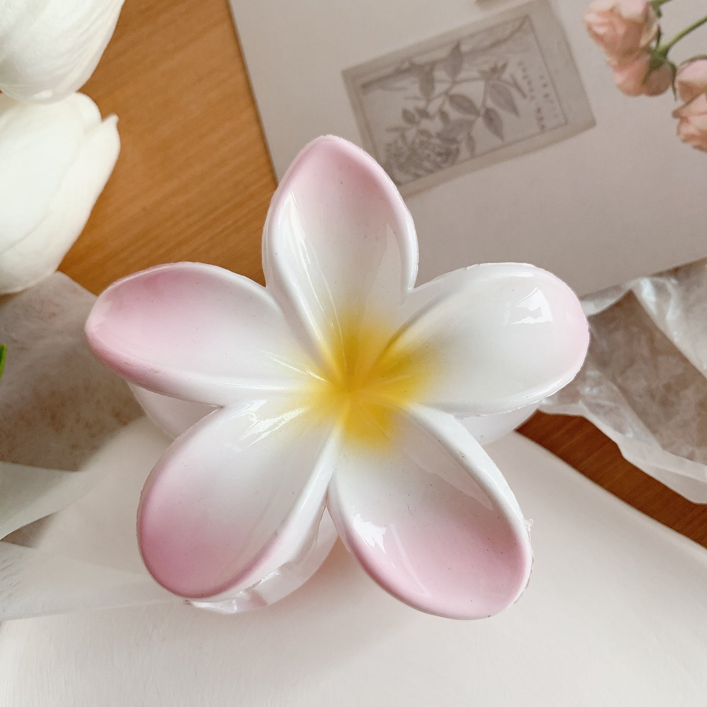 Muweordy Plumeria Hair Clips Flower Hair Clip Trendy Hair Claw Clip Popular Hair Catch Korean Hair Accessories For Women