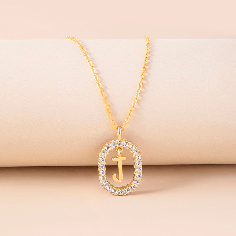 Crystal Letter Necklace Gold Name Initial Alphabet Oval Pendant Necklaces For Women