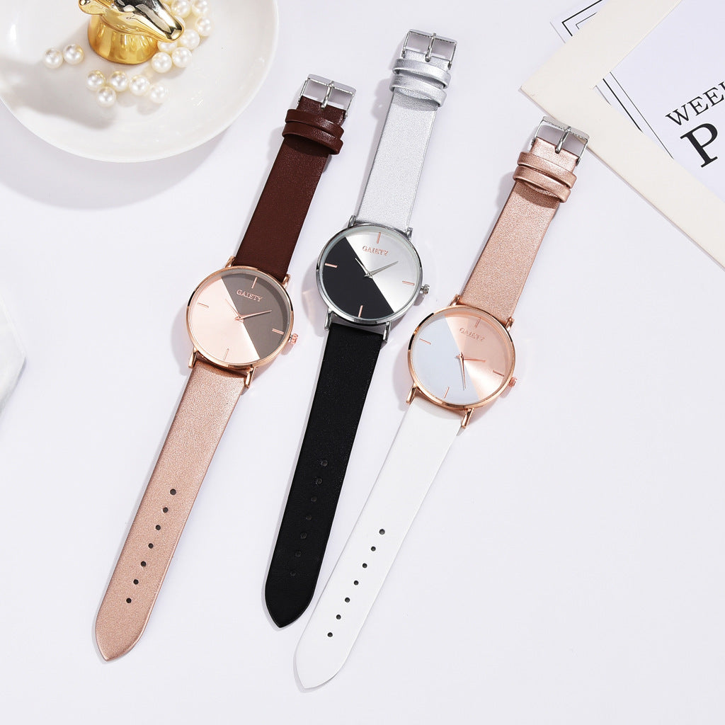 Korean Version Personality Two-color Splicing Ladies Quartz Watch