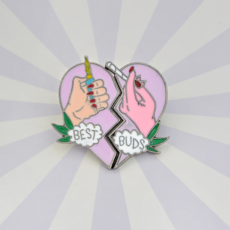 Creative BESTBUDS Two-petal Love Cigarette Lighter Alloy Dripping Oil Cartoon Brooch