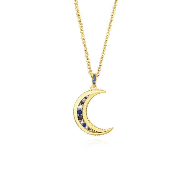 Sterling Silver Crescent Moon Zircon Necklace