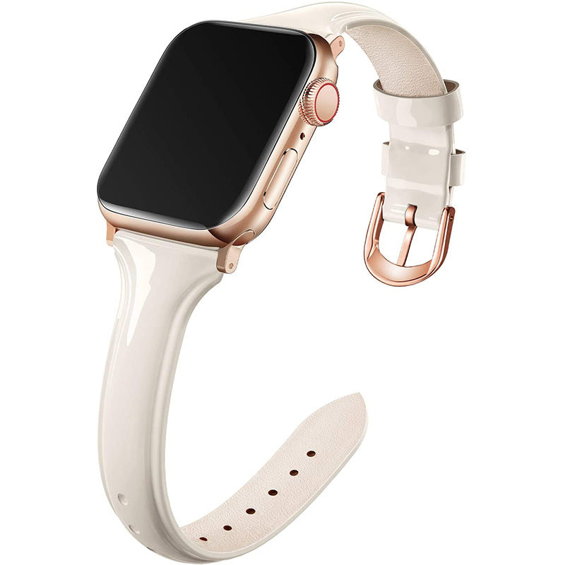 Compatible With , Suitable For  Watch 6se Strap Watch Small Waist Glossy Patent Leather Iwatch Leather Strap