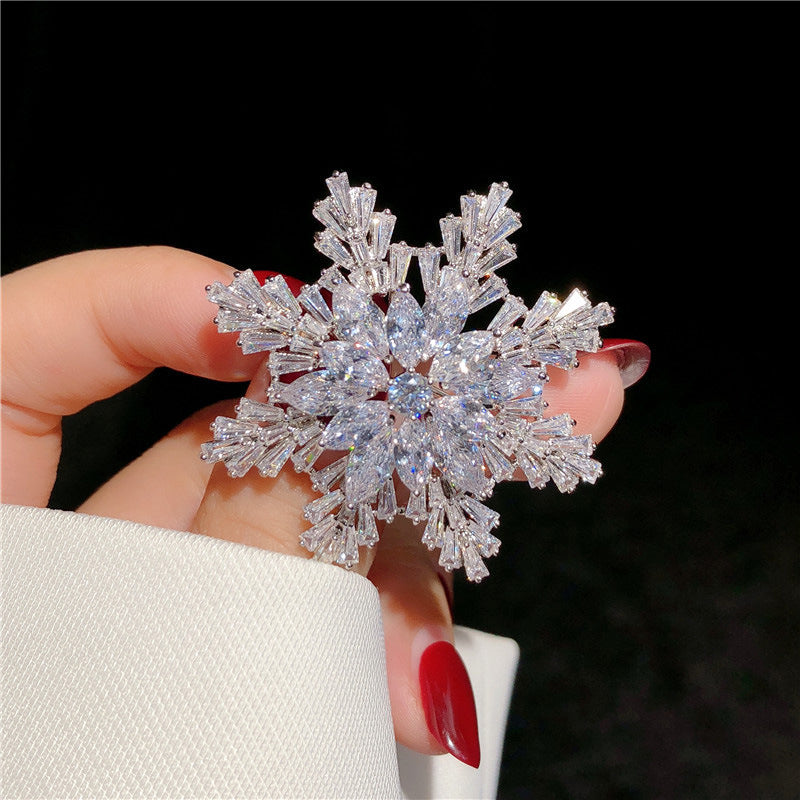 Multilayer Zircon Snowflake Brooch Women