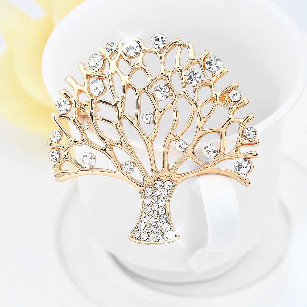 Rhinestone Small Tree Brooch High Profile And Generous Clothing