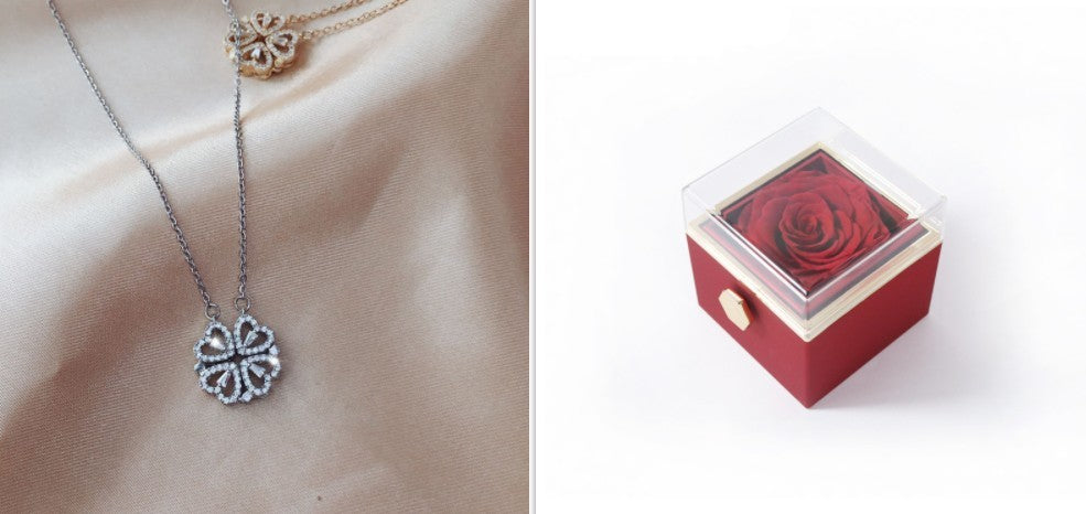 Magnetic Folding Heart-Shaped Four-Leaf Clover Pendant Necklace
