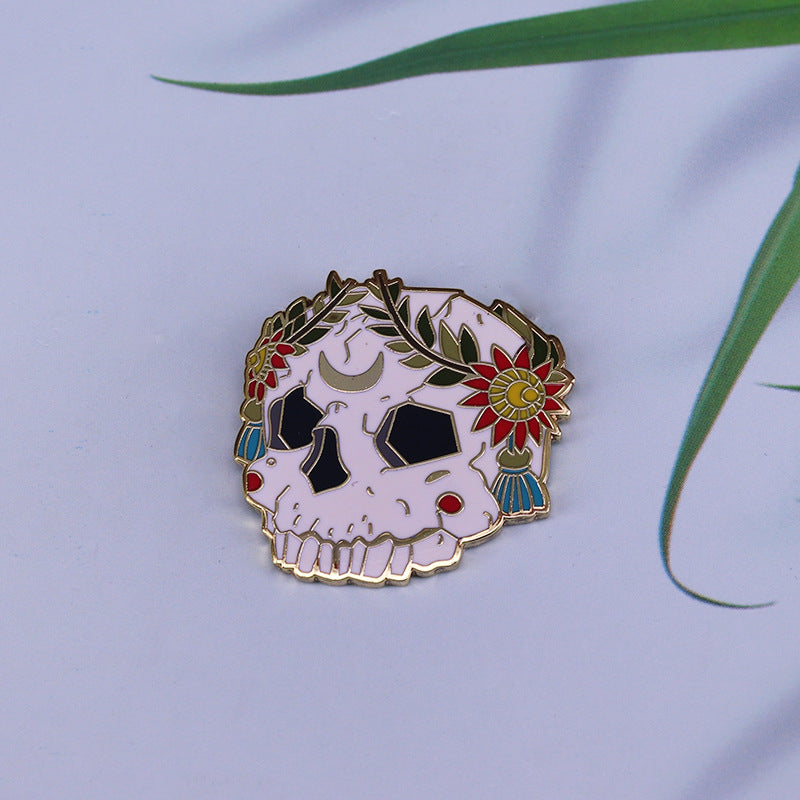 Skull Brooch Beautiful Flower Skull Badge