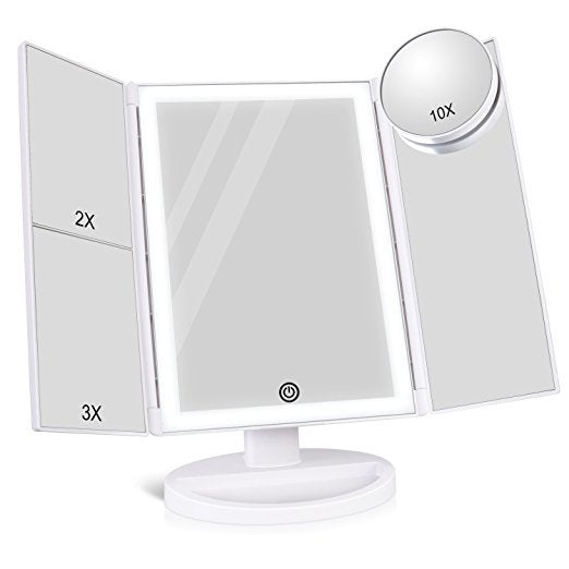 24 LED Magnifying Lighted Cosmetic Makeup Mirror Tabletop Tri-fold Touch Screen Mirror Touch Screen