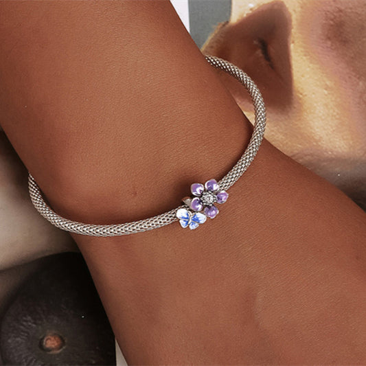 Vibrant Harmony Sterling Silver Beaded Bracelet White Gold Plated Colorful Beads