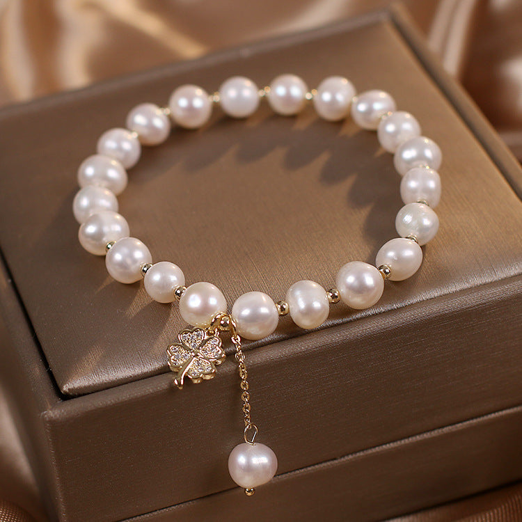 Natural Freshwater Pearl Bracelet Light Luxury Four-leaf Clover Simple Hand Jewelry