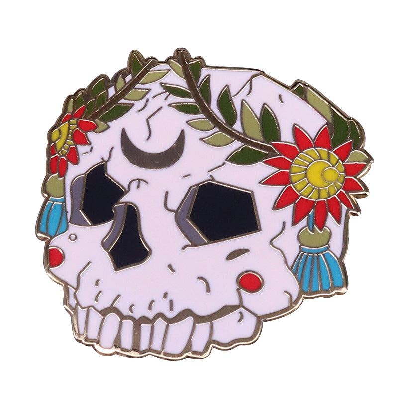 Skull Brooch Beautiful Flower Skull Badge