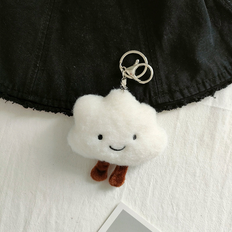 Cute Plush White Cloud Pendant Couple Keychain Ring