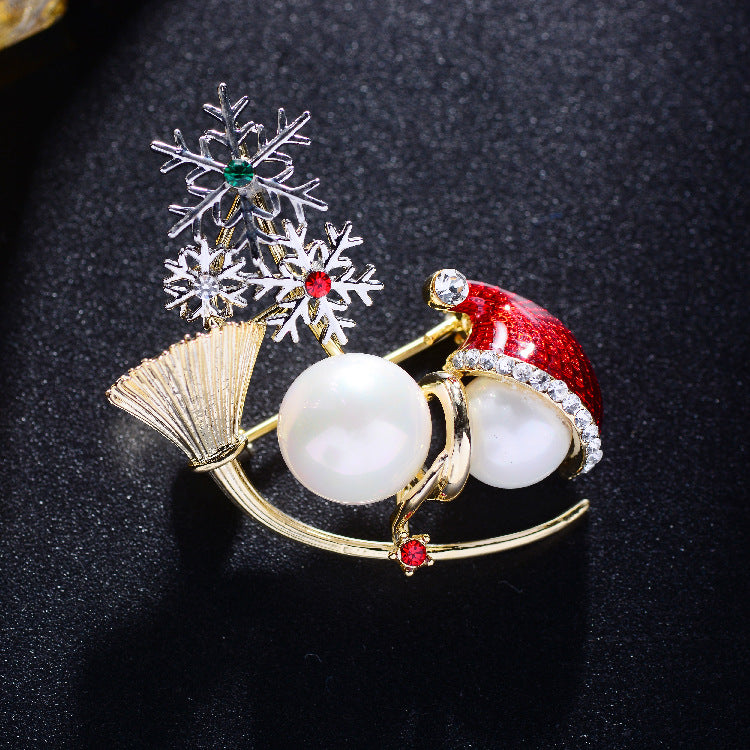 Christmas Little Snowman Cute Brooch Fashion Creative Pearl Enamel