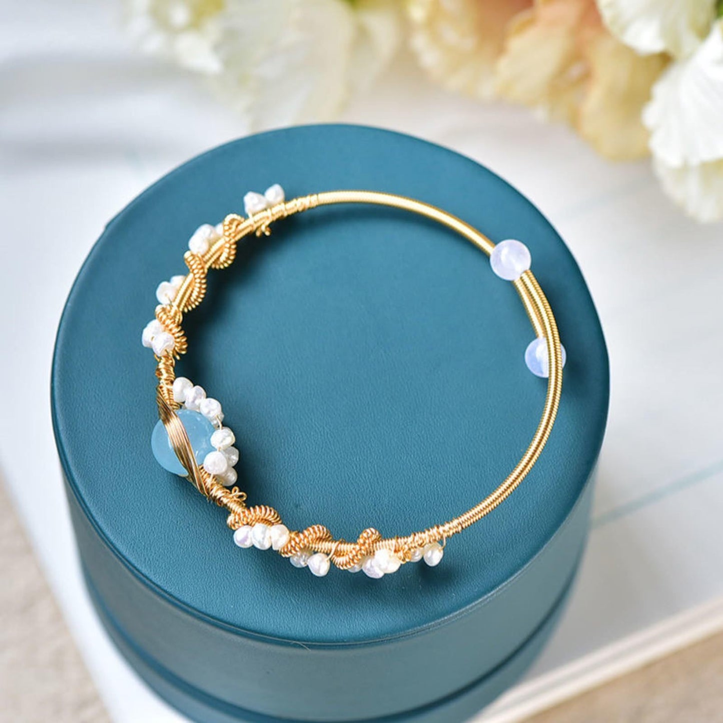 Vintage Gold Wire Braided Pearl Bracelet