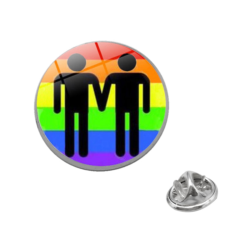 LGBT Pride Rainbow Glass Brooches Pins Lesbians Gays Bisexuals Transgender Round Badge Lapel Pin Jewelry