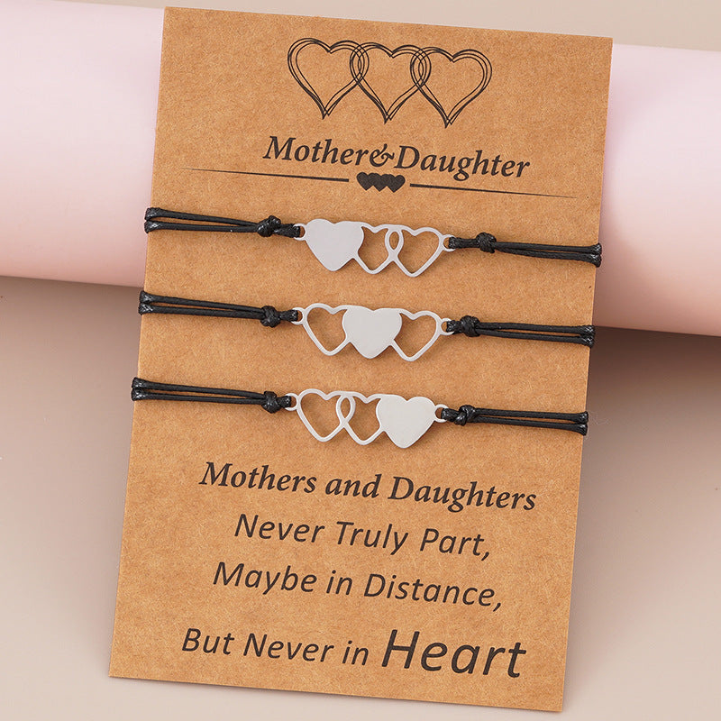 Stainless Steel Heart Mother's Day Hand Braided Bracelet Set