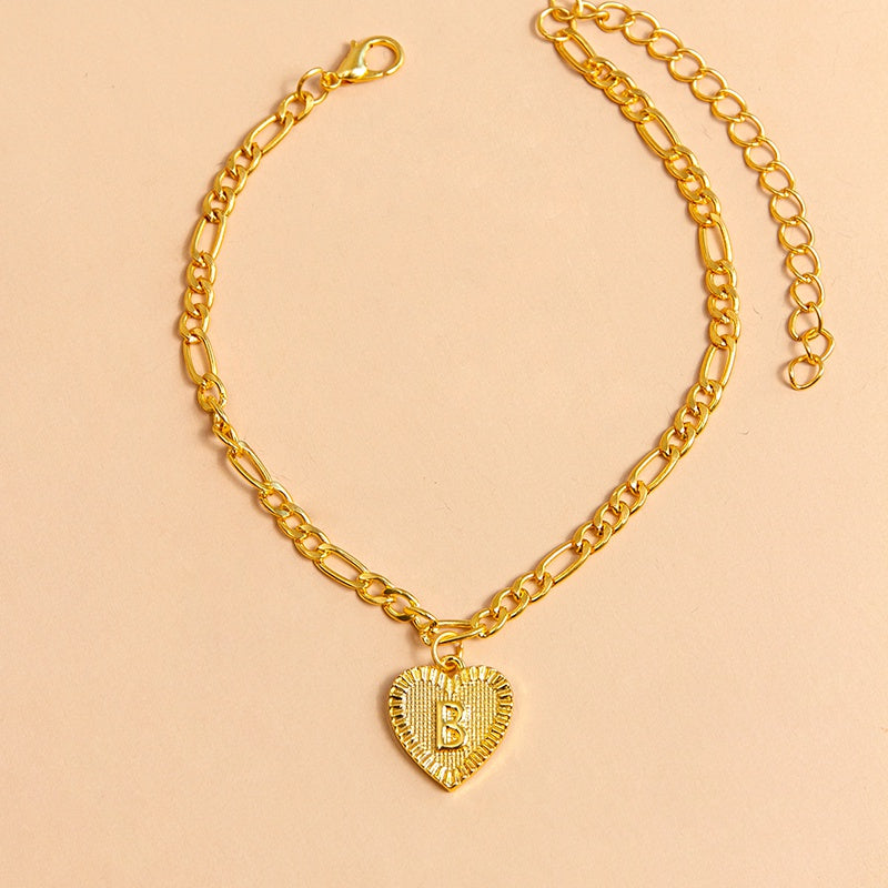 Initial Letter Anklet Gold Color Heart Pendant Foot Bracelets Women