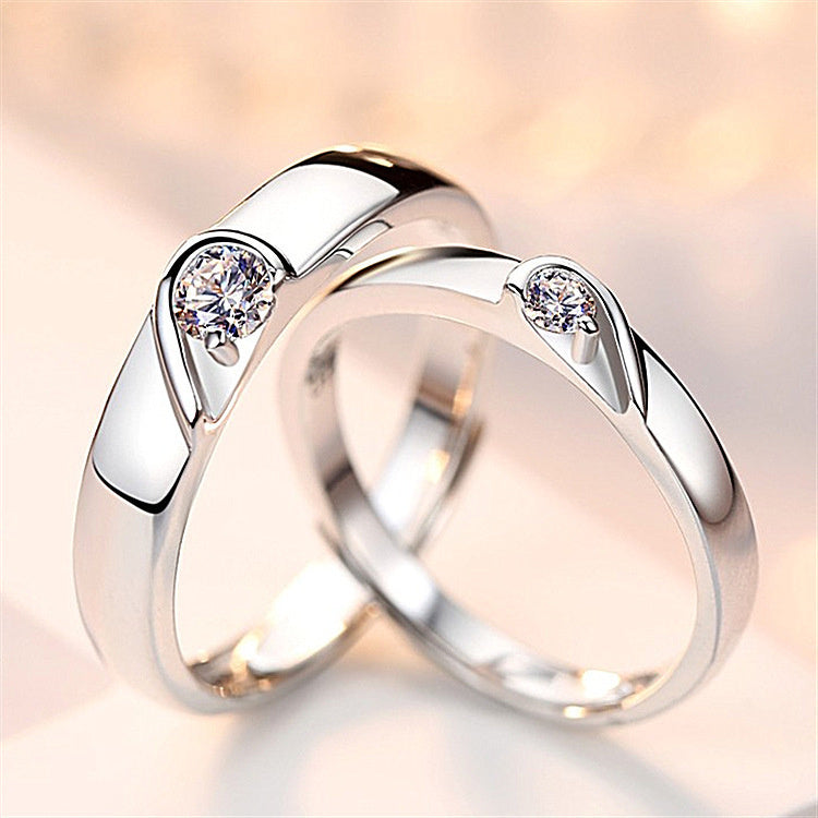 Silver Heart Diamond Couple's Ring