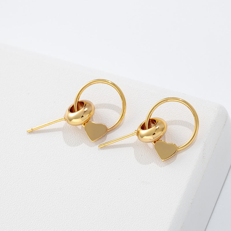 Simple Earrings Real Gold Plated Hollow Heart-shaped Earrings Women