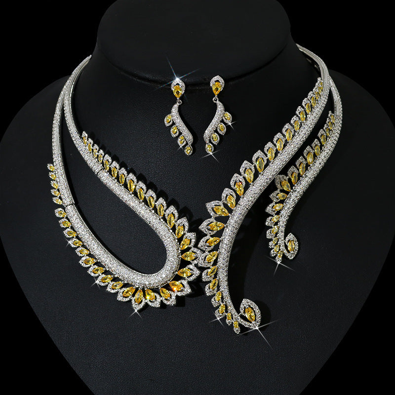 INS Wind Zircon Necklace Earring Set