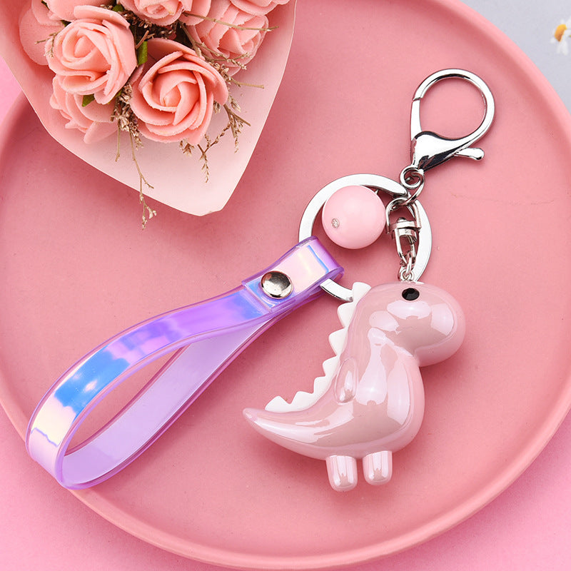 New Cute Little Dinosaur Car Keychain Pendant Creative Colorful Leather Cord Keychain