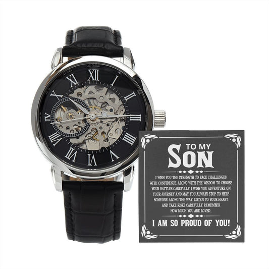 Men's Openwork Watch With Message Card Gift : To My Son - I Wish You The Strength To Face Challenges - Gifts For Birthday, Graduation