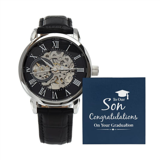 Men's Openwork Watch With Message Card : Graduation Gifts - To Our Son Congratulations On Your Graduation