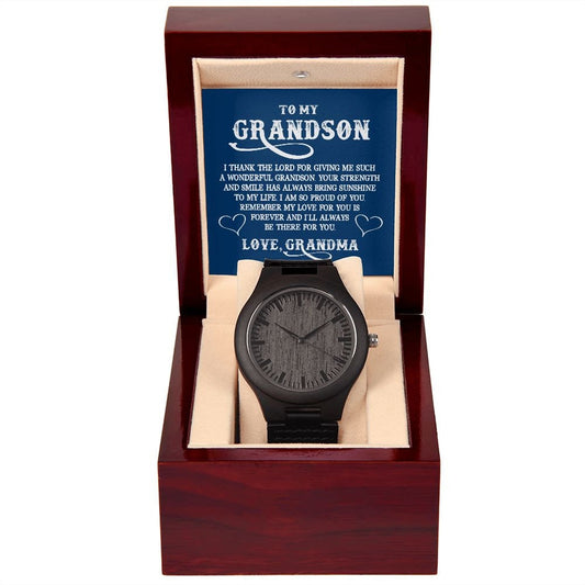 Wooden Watch With Message Card Gift : To My GrandSon - I Thank The LORD For Giving Me Such - Gifts For Birthday, Graduation