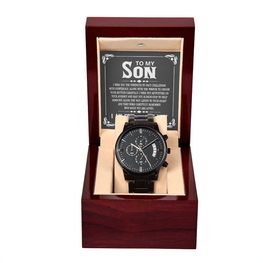 Black Chronograph Watch With Message Card Gift : To My Son - I Wish You The Strength To Face Challenges - Gifts For Birthday, Graduation