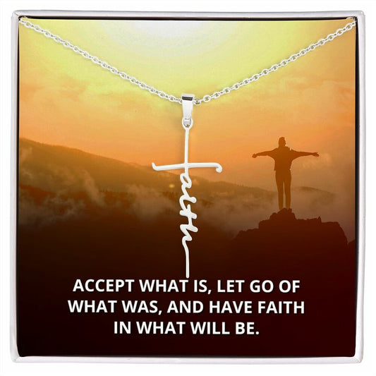 Faith Cross Necklace With Message Card : Religious Gifts - Let Go Of What Was - Gifts For Christmas, Wedding, Birthday, Son, Wife, Daughter