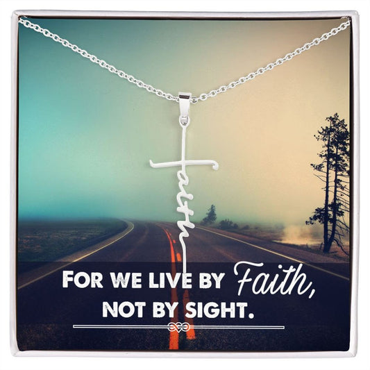 Faith Cross Necklace With Message Card : Religious Gifts - We Live By Faith - Gifts For Christmas, Wedding, Birthday, Son, Wife, Daughter