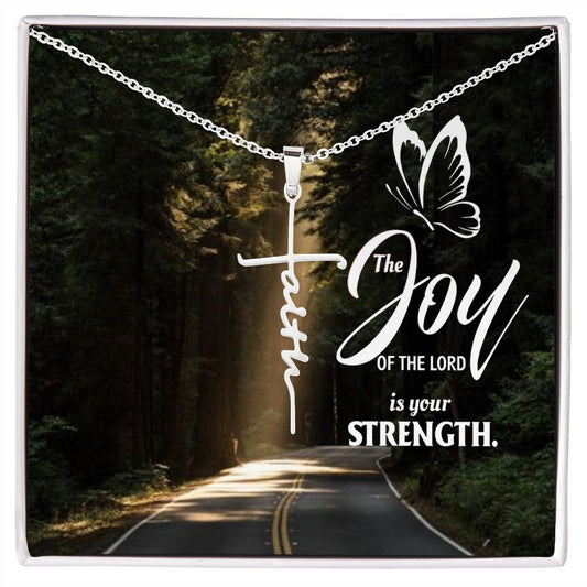 Faith Cross Necklace With Message Card : Religious Gifts - The Joy Of The Lord Is Your Strength - Gifts For Christmas, Wedding, Birthday