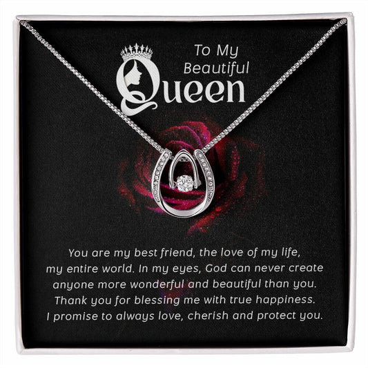 Lucky In Love Necklace Message Card Gift : Queen - Gifts For Valentines, Anniversary, Christmas, Wedding, Friend, Birthday, Girlfriend, Wife