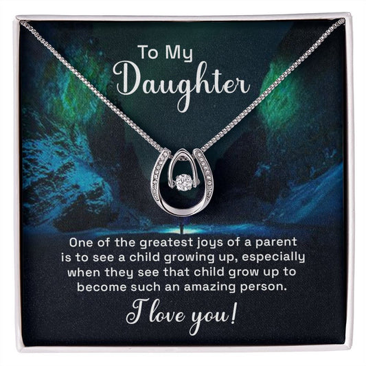 Lucky In Love Necklace With Message Card Gift : To My Daughter - One Of The Greatest Joys Of A Parent - Gifts For Birthday, Graduation