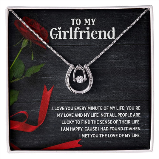 Lucky In Love Necklace With Message Card : Gifts For Girlfriend - I Love You Every Minute Of My Life- For Birthday, Anniversary