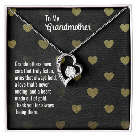 Forever Love Necklace With Message Card : Grandmothers Have Ears That Truly Listen - Gift For Mother's Day, Birthday