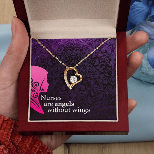 Forever Love Necklace With Message Card Gift: Nurses Are Angels Without Wings -  Gifts For Nurses
