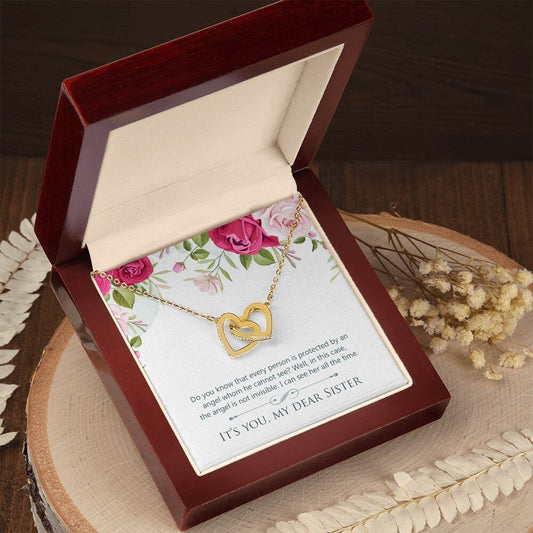 Interlocking Hearts Necklace With Message Card : Gifts For Sister - Do You Know That Every Person Is Protected - For Birthday, Graduation